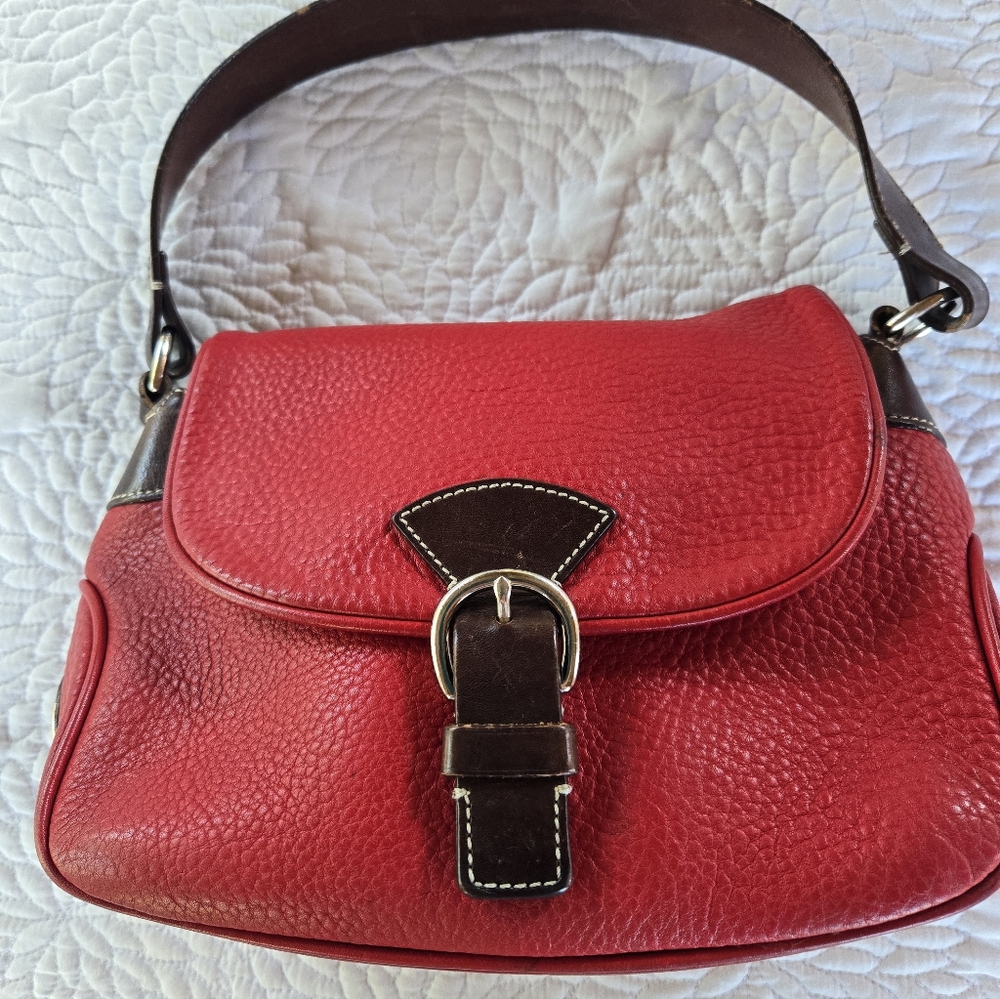 Vintage Classic Dooney & Bourke Red Leather Shoulder Bag Brown Trim - Picture 11 of 15